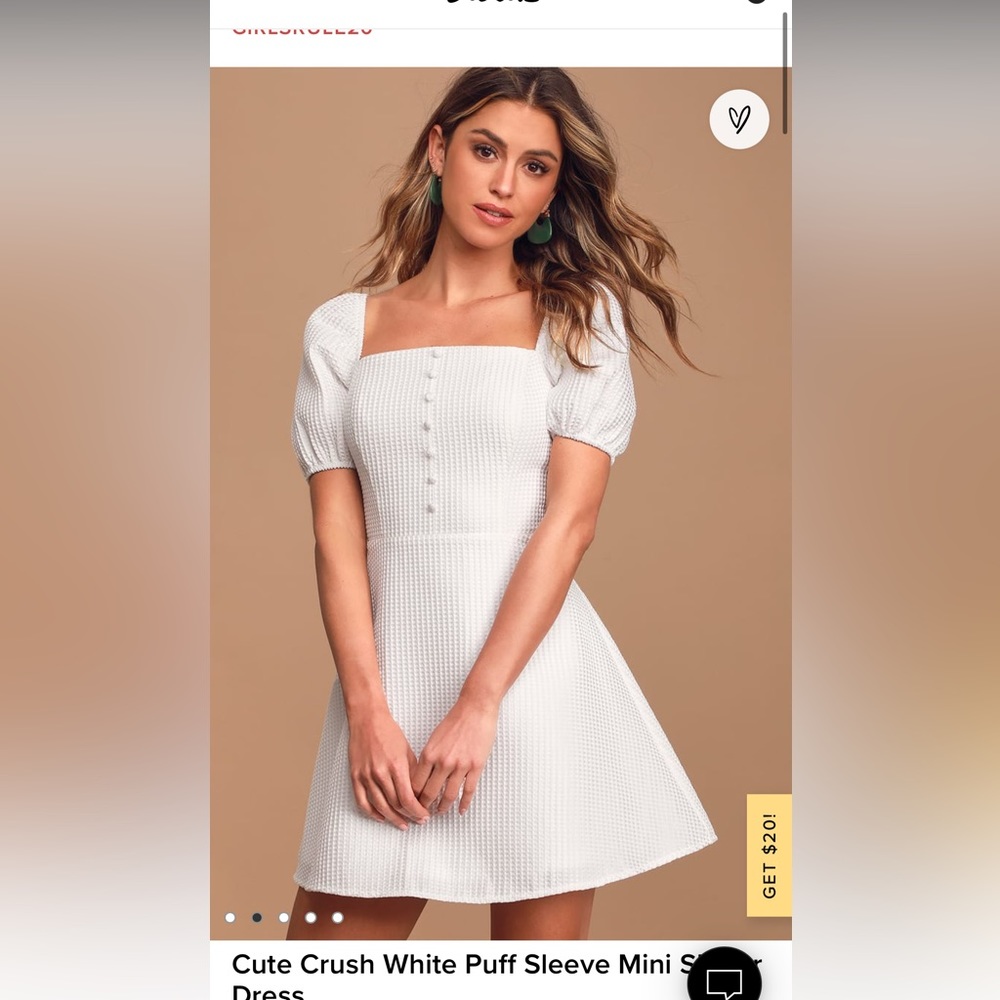 Lulus Cute Crush White Puff Sleeve Mini Skater Dress Small